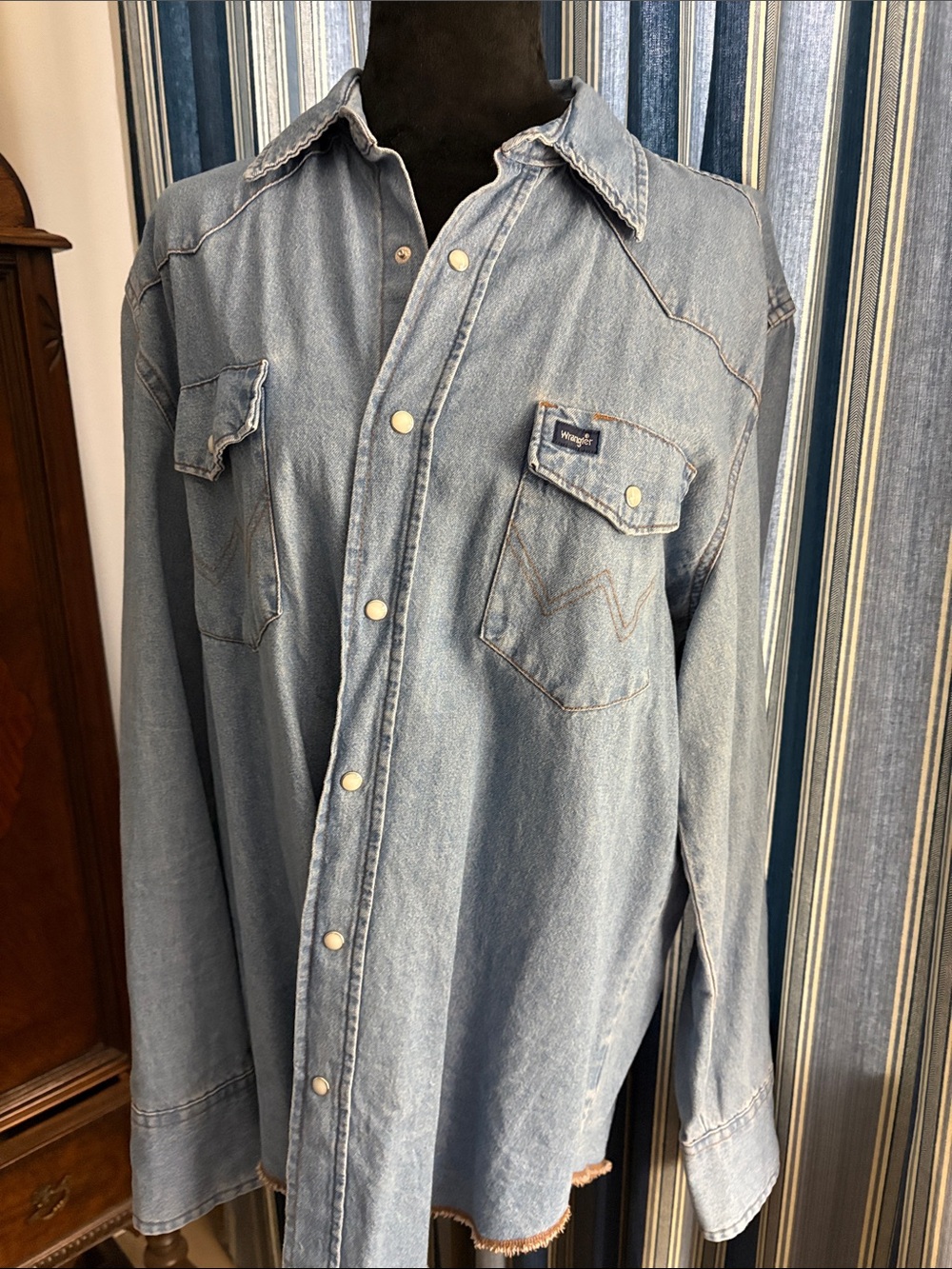 Wrangler Light Blue Denim Western Button-Down Shirt
